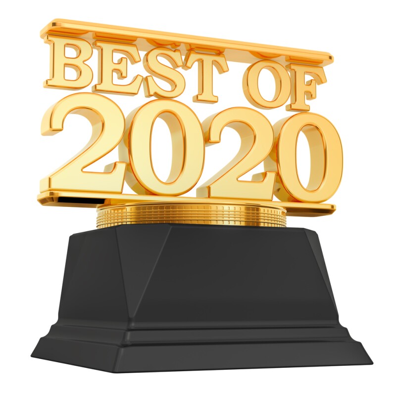 Golden Award, best of 2020 concept. 3D rendering isolated on white background