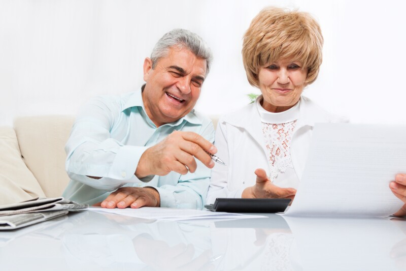 senior couple read paper letter, happy smile
