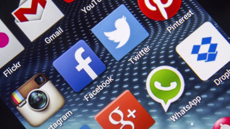 Social media icons on smartphone screen