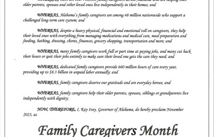 Governor Ivey proclaims November as Family Caregivers Month