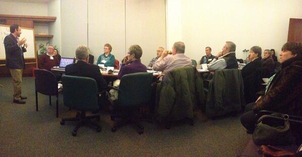 Steve Griffin addressing group at WMUR on 1-23-14