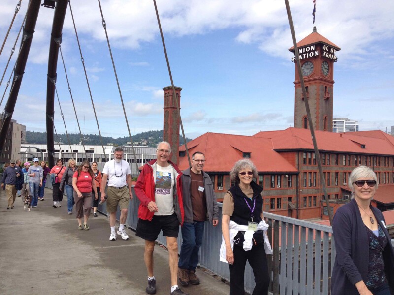 walking across the Broadway Bridge small