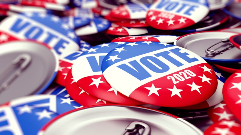vote election badge button for 2020 background, vote USA 2020, 3D illustration, 3D rendering