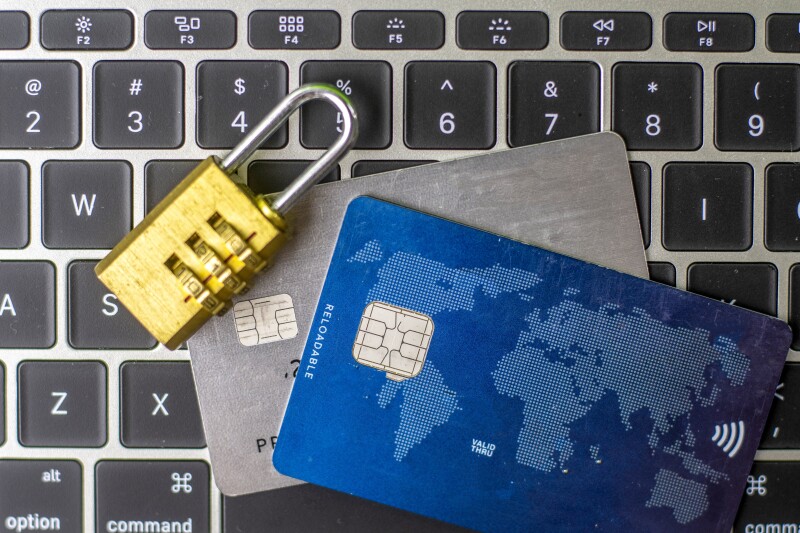 Credit card data security concept / Data encryption on credit card