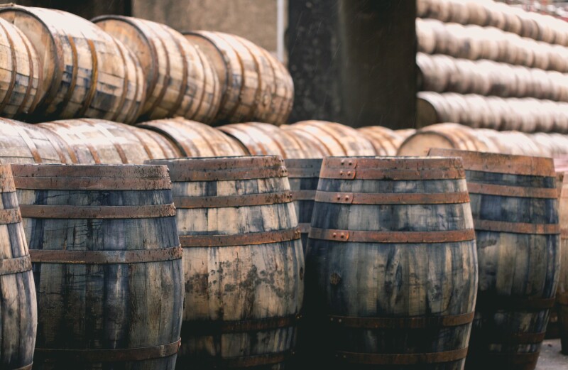 Whisky vintage old barrels full of whiskey