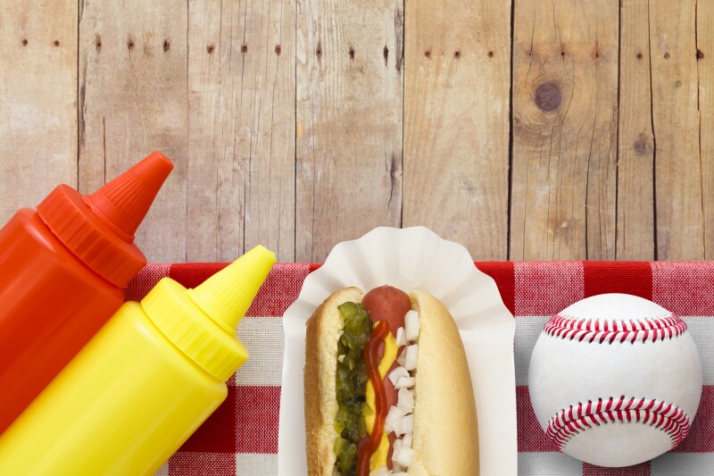 Ballpark Hotdog and Baseball with Condiments
