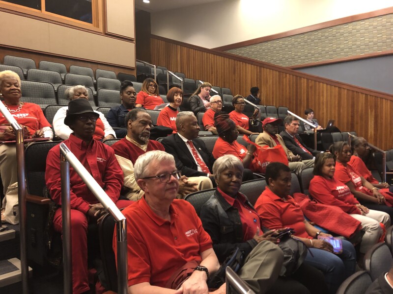 Volunteers at a public hearing