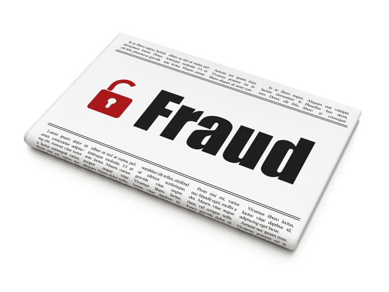 Safety concept: newspaper with Fraud and Opened Padlock