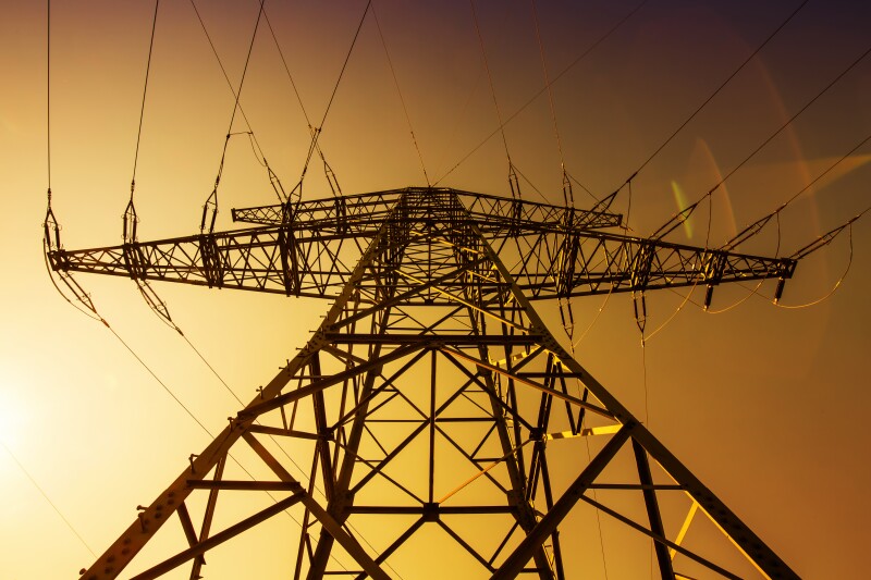 Electricity pylon at sunset