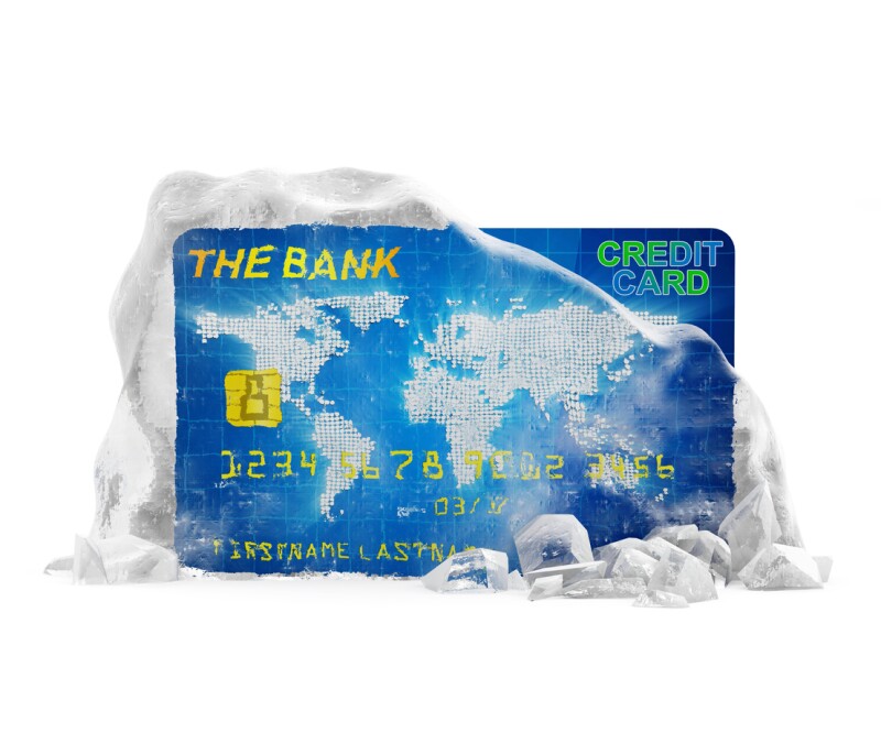 Credit Card in Broken Solid Ice Block