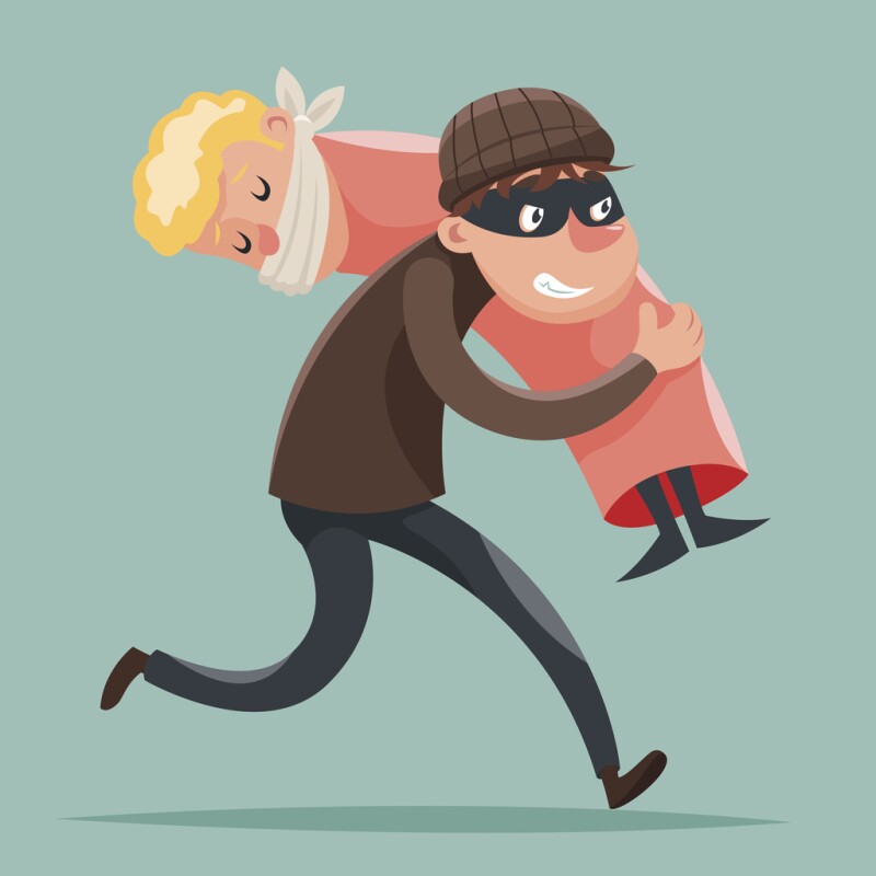 Kidnapper Running Away Hostage Character Icon Cartoon Design Template Vector
