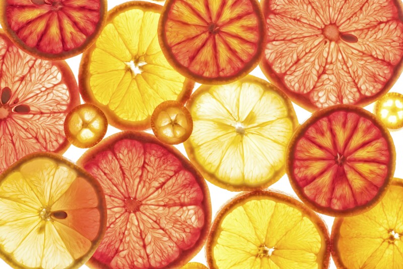 Food: Backlit Citrus Fruits, lemon, grapefruit, orange, blood or