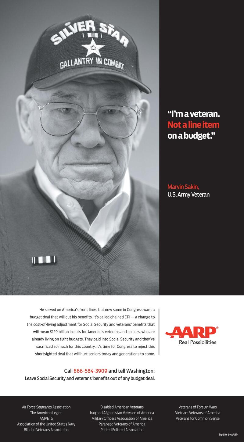 Korean War vet Marvin Sakin is the focus of a new AARP print ad for chained CPI.