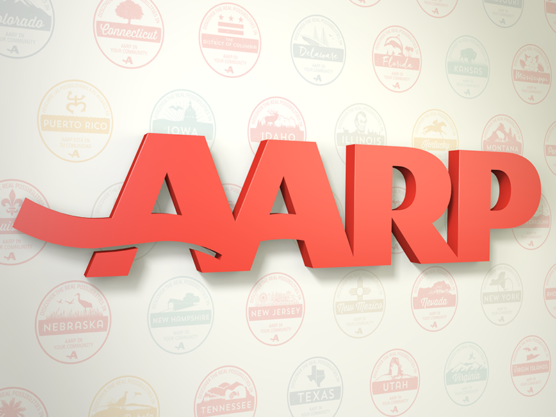 AARP Logo with state logos in background