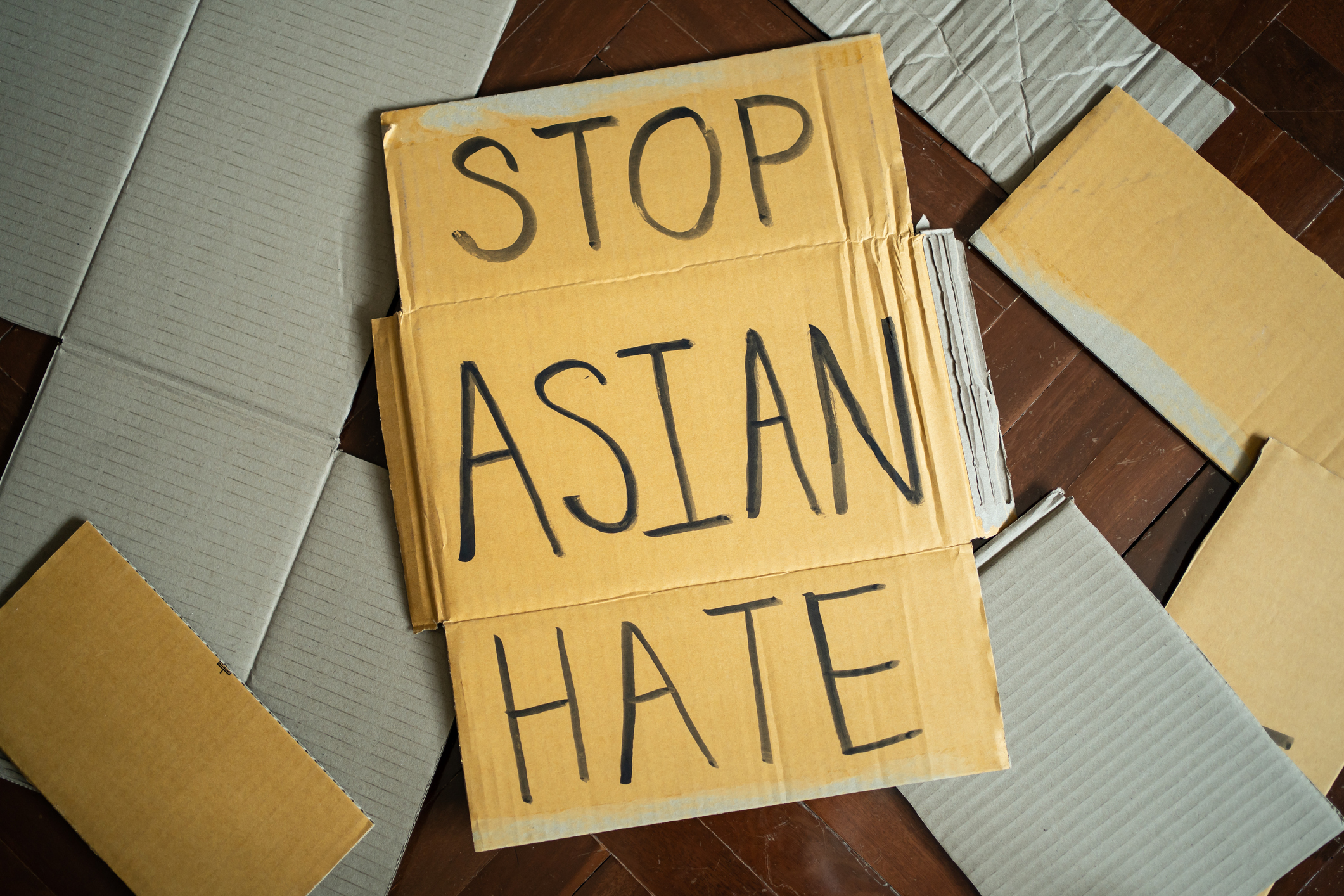 Stop Asian Hate was written on a cardboard