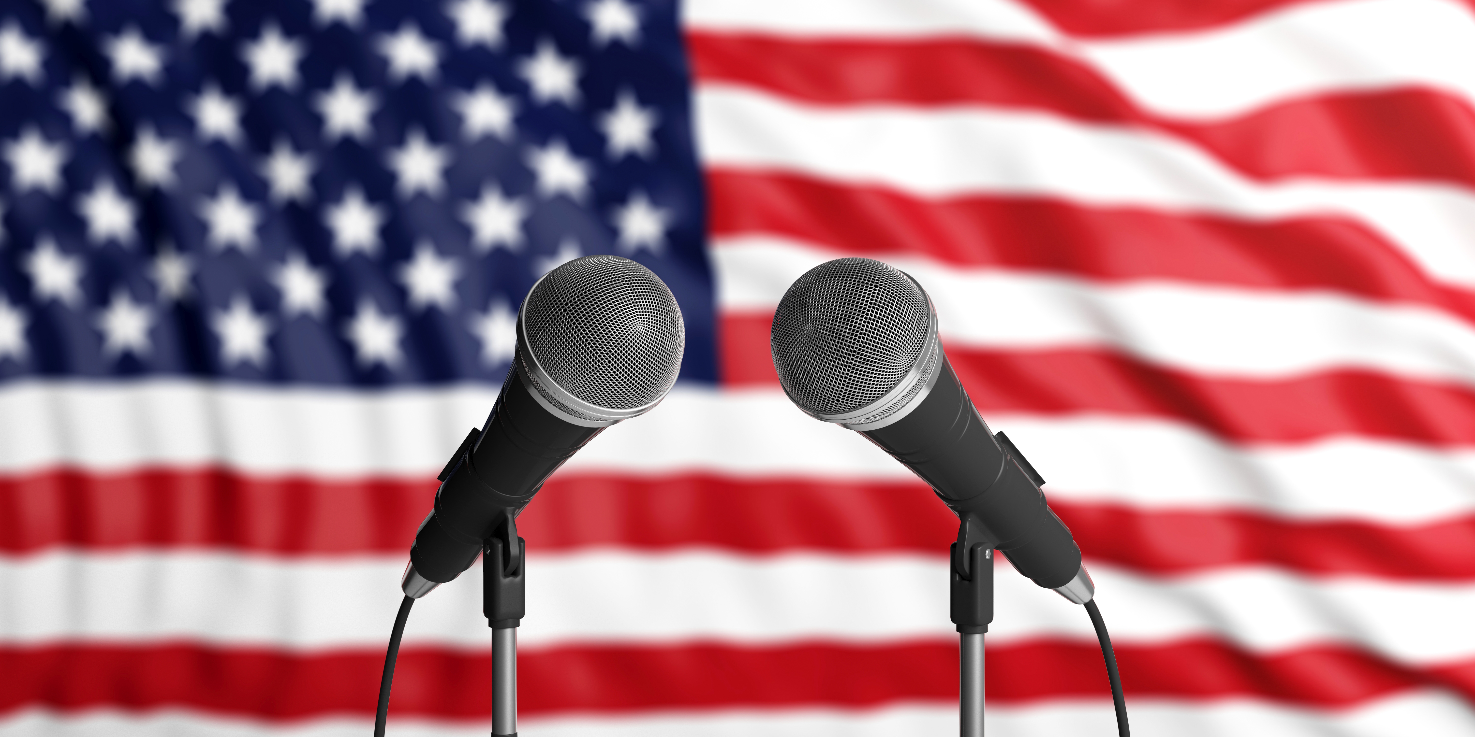 USA flag background with two microphones