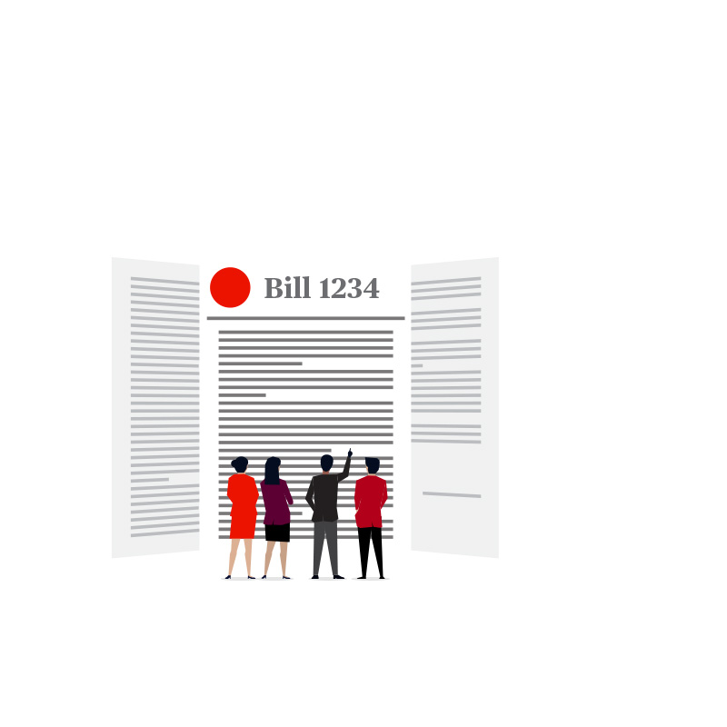 An illustration showing a handful of people reviewing legislation.