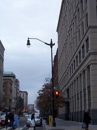 Downtown crosswalk scene