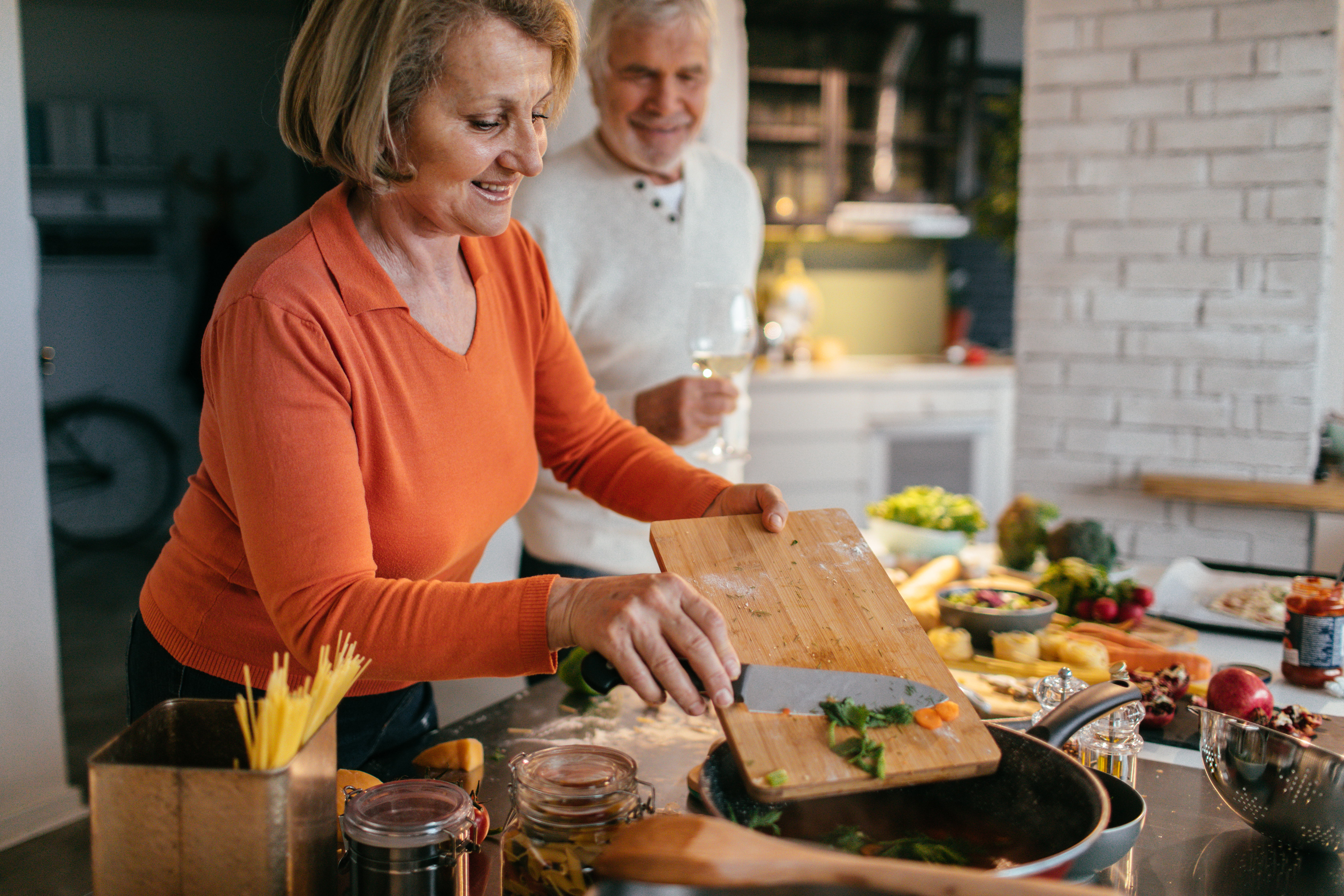 Senior couple cooking together