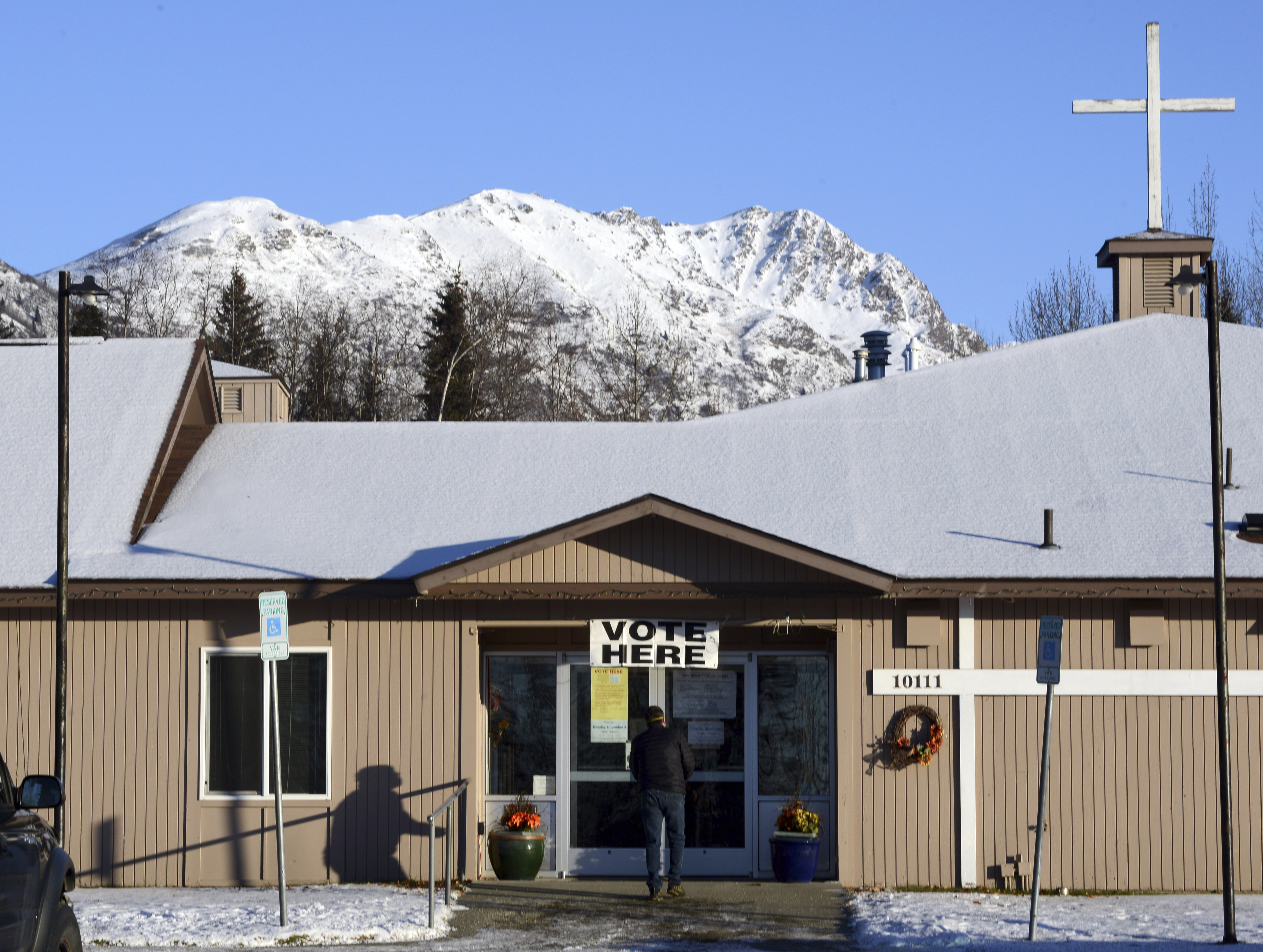 A polling places in Eagle River, Alaska, during the 2020 general election.