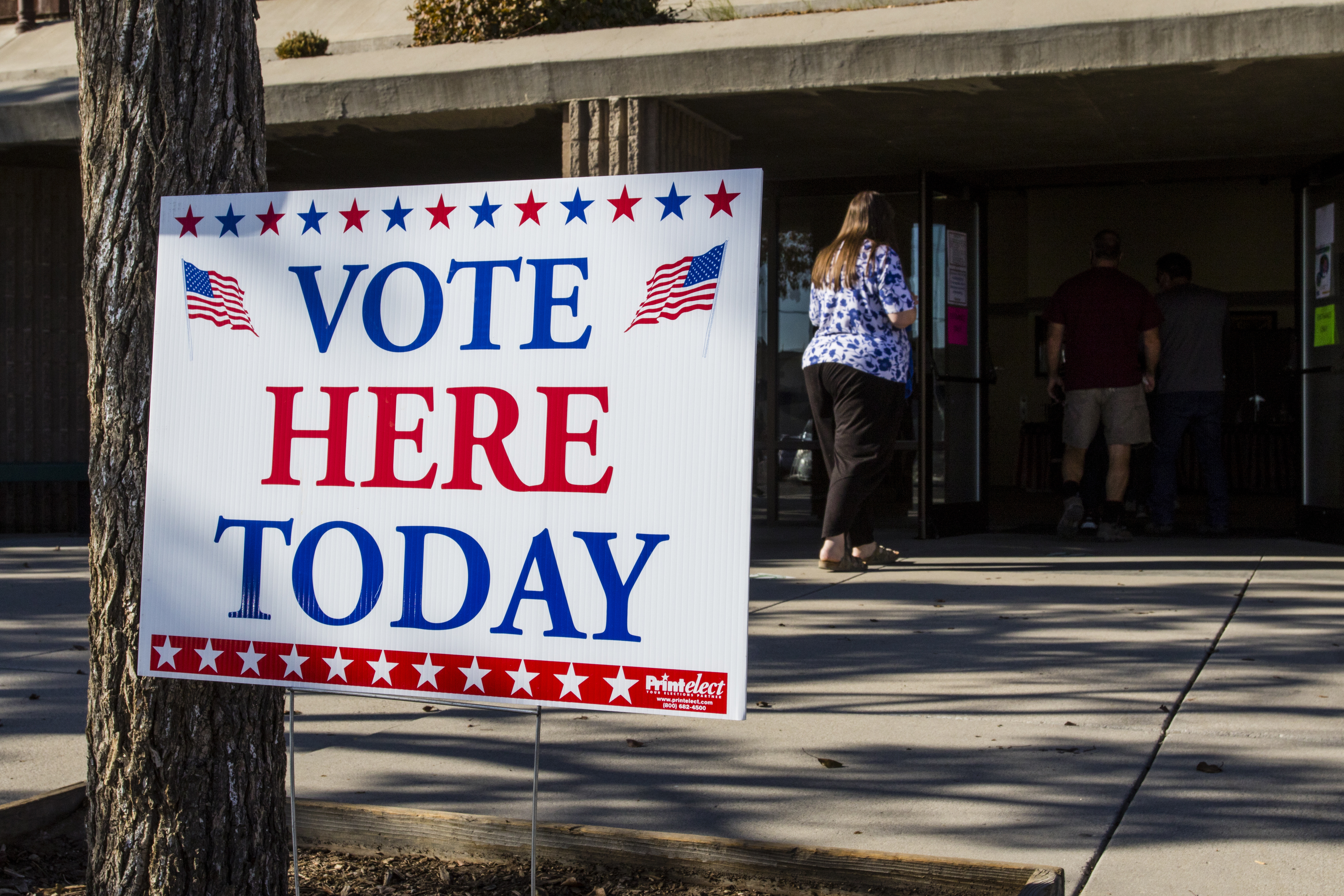 A "Vote Here Today" sign seen outside a polling station in Fallon, Nevada.
